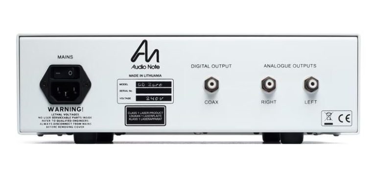 Rückansicht CDT Zero (CD-Laufwerk) mit Netzanschluss und Cinch-Anschlüsse.