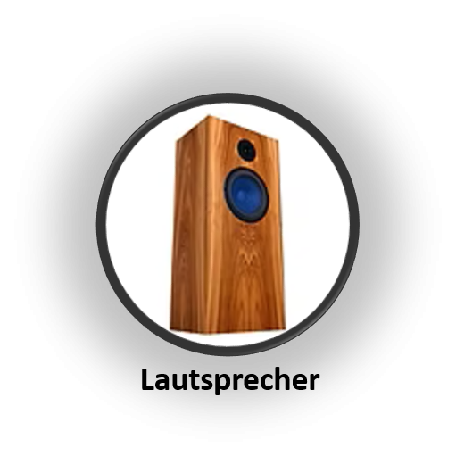 Holzlautsprecher mit blauer Membran und runder Front.