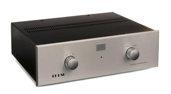 Externes Audio Note Netzteil für Plattenspieler, im schwarzes Gehäuse mit silbernen Front, für analoge Plattenspieler mit zwei Bedienknöpfe.